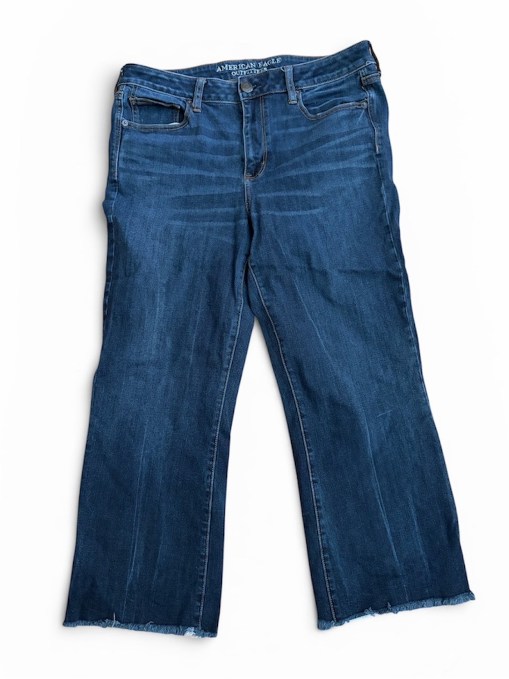 American Eagle Outfitters Hi-Rise Kick Crop Dark Blue Wide-Leg Jeans